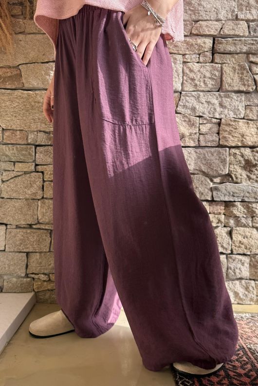 Basso Shirring Wide Leg Pant Deep Damson